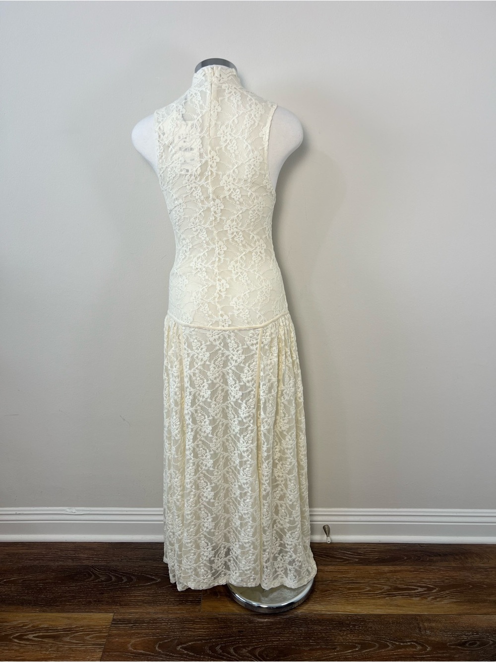 ZARA NWT Ecru Lace Maxi Dress Size S Sheer Mock Neck Wedding Bridal Boho - Picture 5 of 15